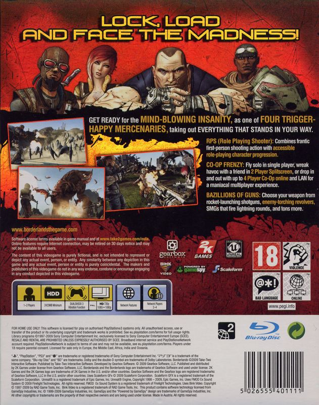Back Cover for Borderlands (PlayStation 3)