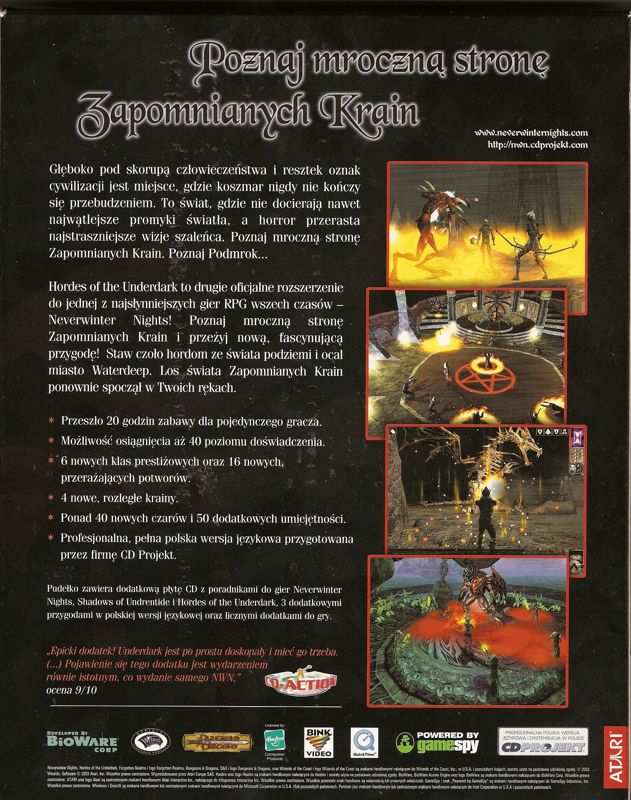 Back Cover for Neverwinter Nights: Hordes of the Underdark (Windows)