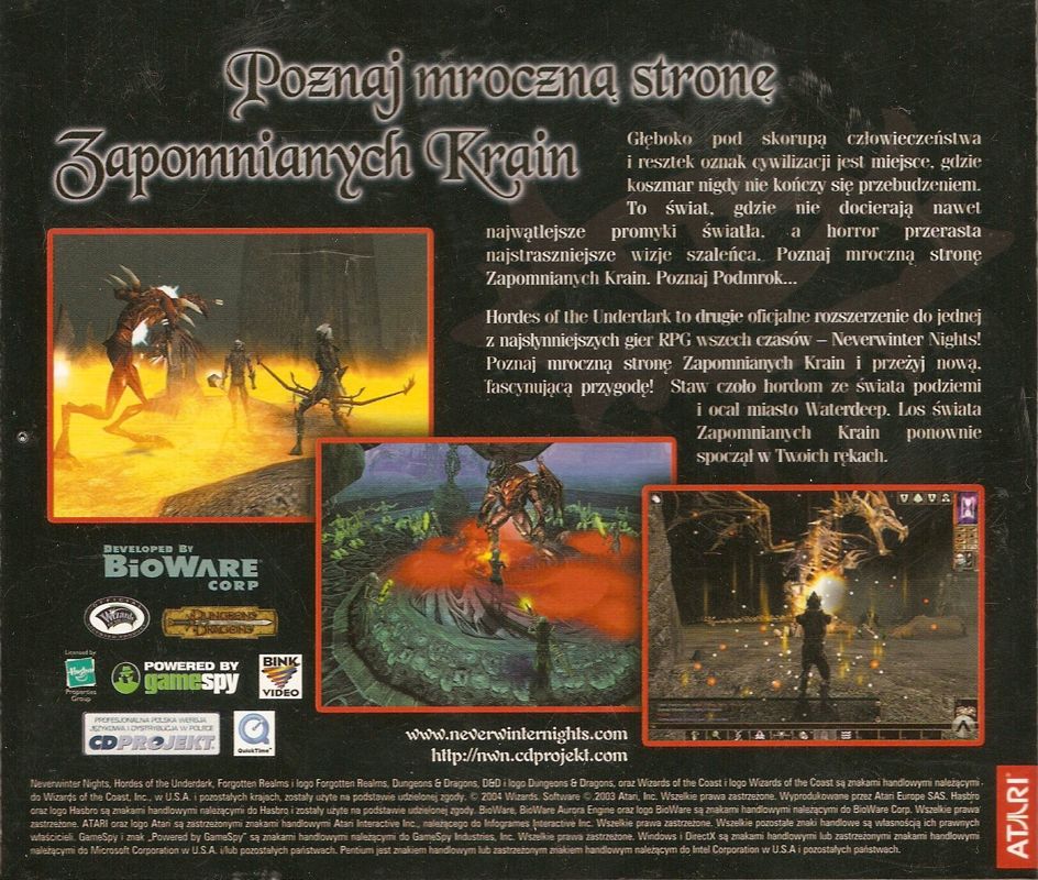Other for Neverwinter Nights: Hordes of the Underdark (Windows): Jewel case - back