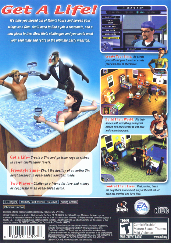 Back Cover for The Sims (PlayStation 2) (Greatest Hits release)