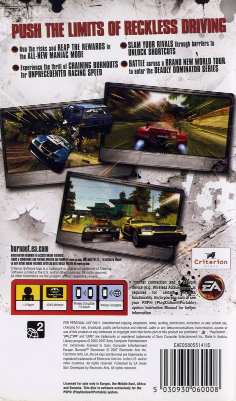 Back Cover for Burnout: Dominator (PSP)