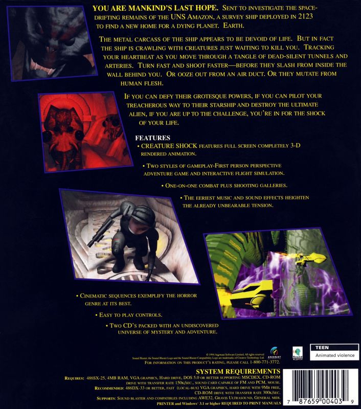 Back Cover for Creature Shock (DOS) (Slash release)