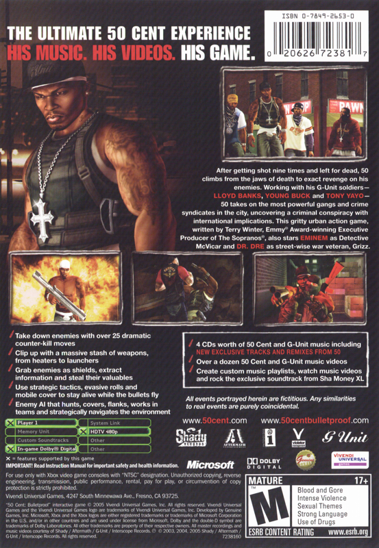 Back Cover for 50 Cent: Bulletproof (Xbox)