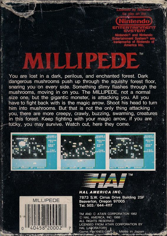 Back Cover for Millipede (NES)