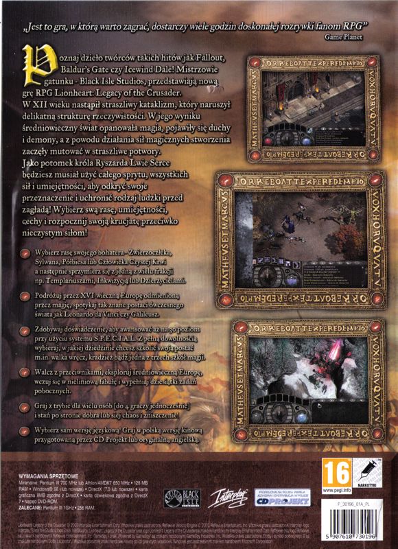 Back Cover for Lionheart: Legacy of the Crusader (Windows) (re-release)