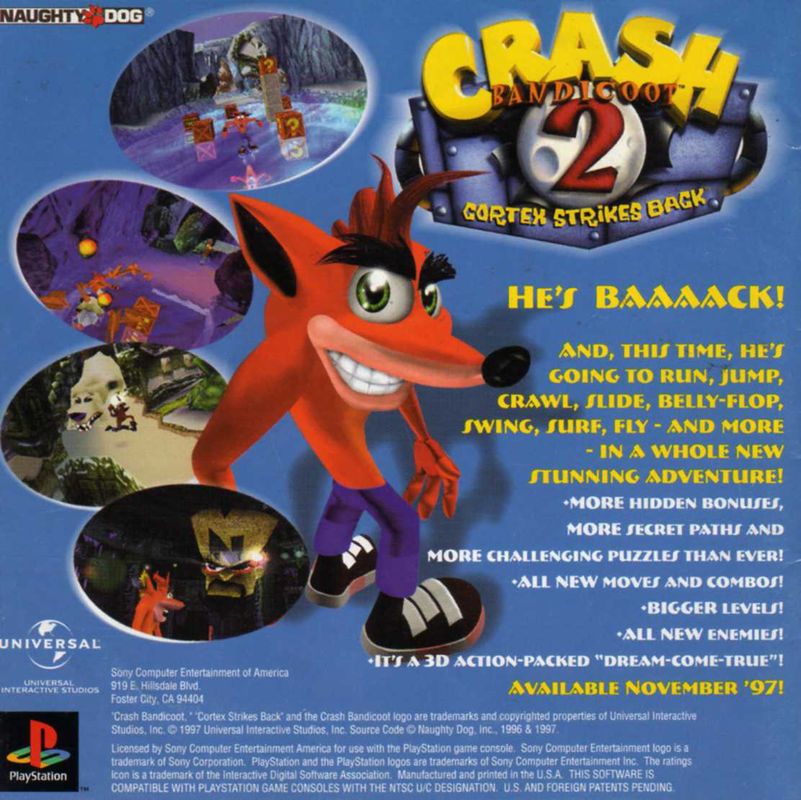 Manual for Crash Bandicoot (PlayStation) (Greatest Hits release): Back