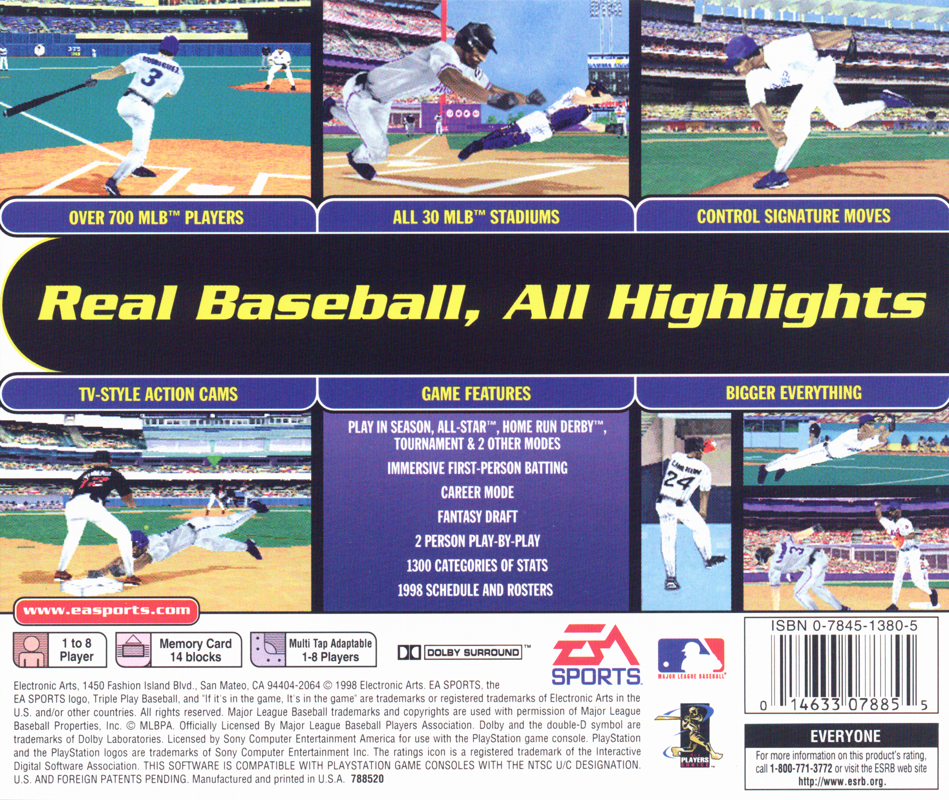 Back Cover for Triple Play 99 (PlayStation)