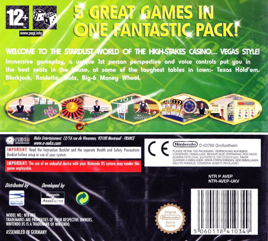 Back Cover for Vegas Casino (Nintendo DS)