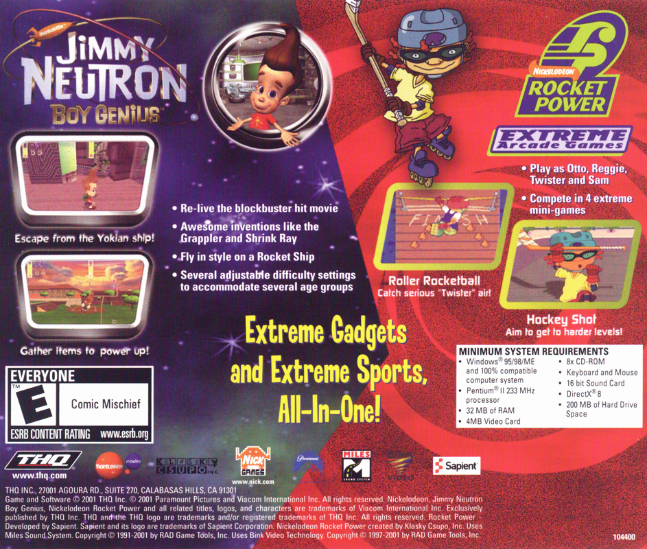 Other for Jimmy Neutron Boy Genius / Rocket Power Extreme Arcade Games (Windows): Jewel Case - Back