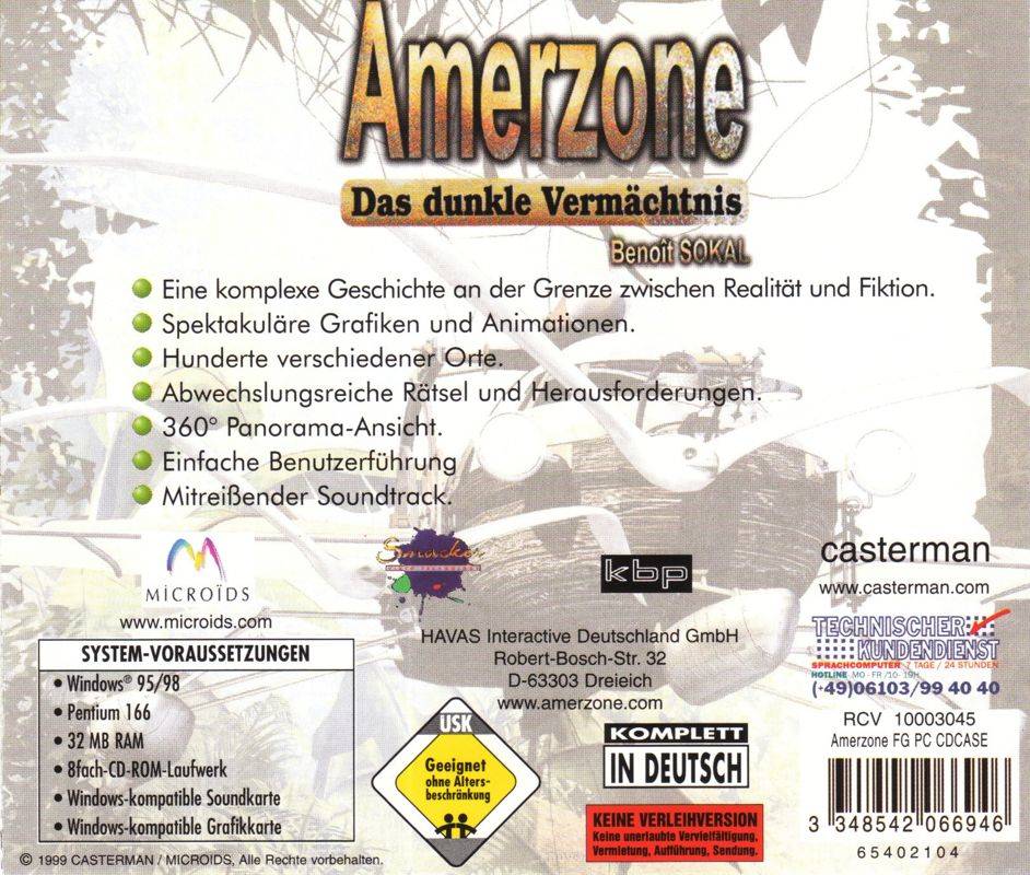 Other for Amerzone: The Explorer's Legacy (Windows): Jewel Case - Back
