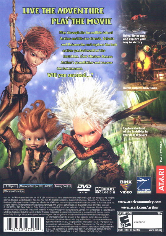 Back Cover for Arthur and the Invisibles: The Game (PlayStation 2)