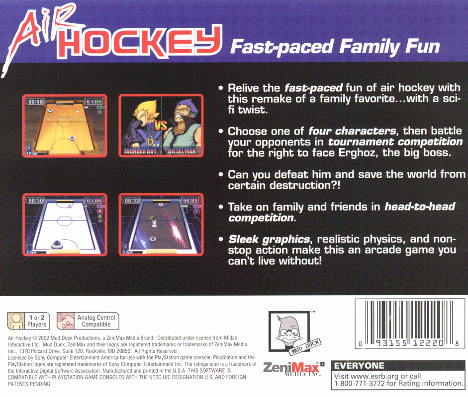 Back Cover for Air Hockey (PlayStation)