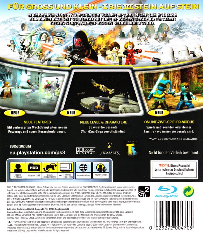 Back Cover for LEGO Star Wars: The Complete Saga (PlayStation 3)