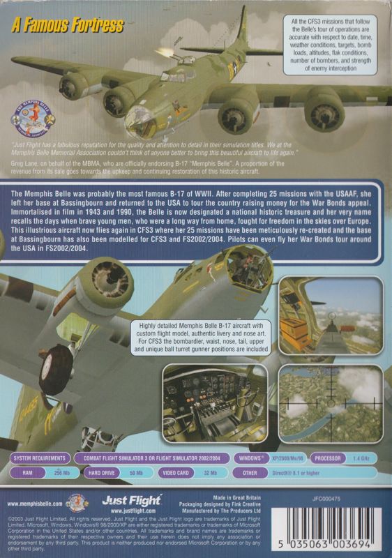 Back Cover for B-17 "Memphis Belle" (Windows)