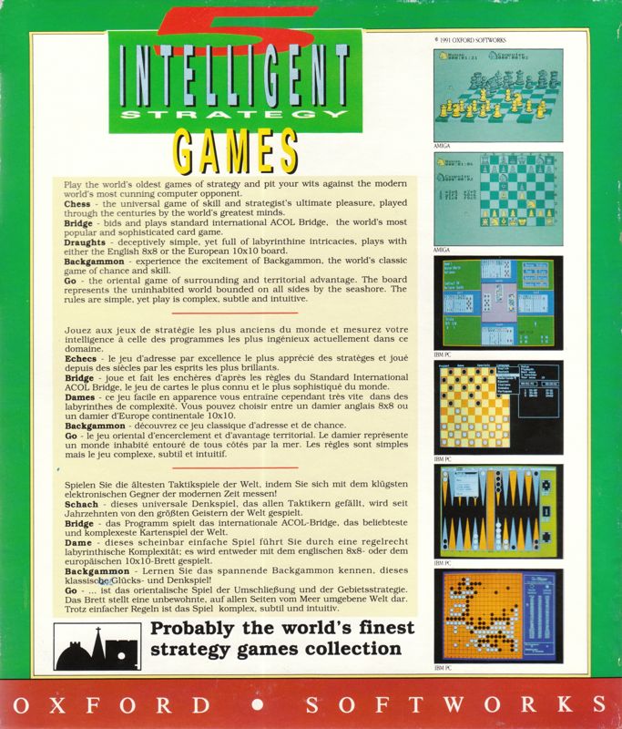 Back Cover for 5 Intelligent Strategy Games (DOS)