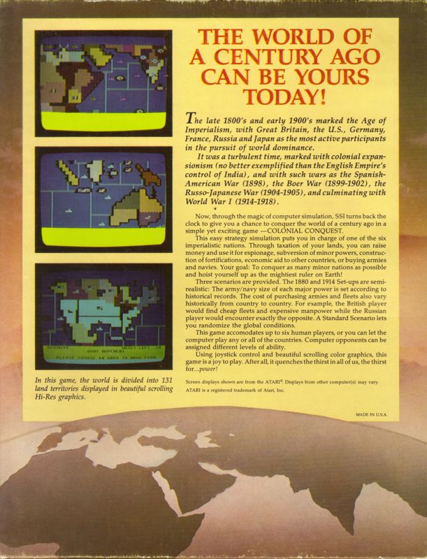 Back Cover for Colonial Conquest (Commodore 64)
