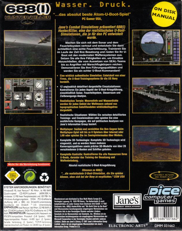 Back Cover for Jane's Combat Simulations: 688(I) Hunter/Killer (Windows) (Dice Multimedia release)