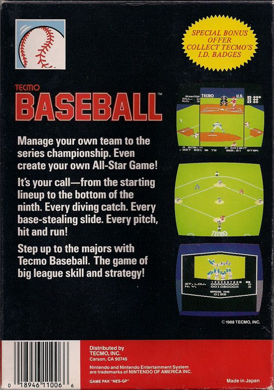 Back Cover for Tecmo Baseball (NES)