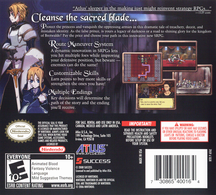 Back Cover for Rondo of Swords (Nintendo DS)