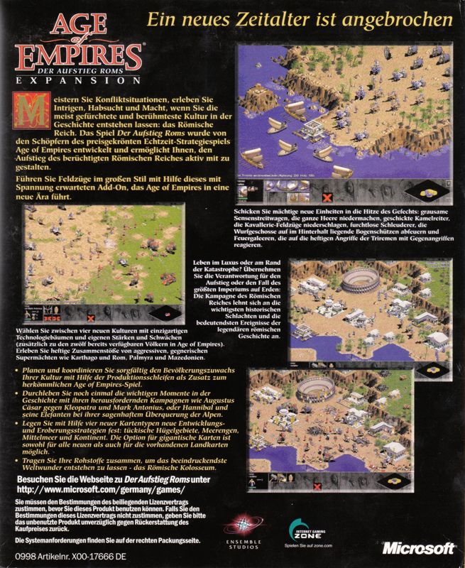 Back Cover for Age of Empires: The Rise of Rome (Windows)
