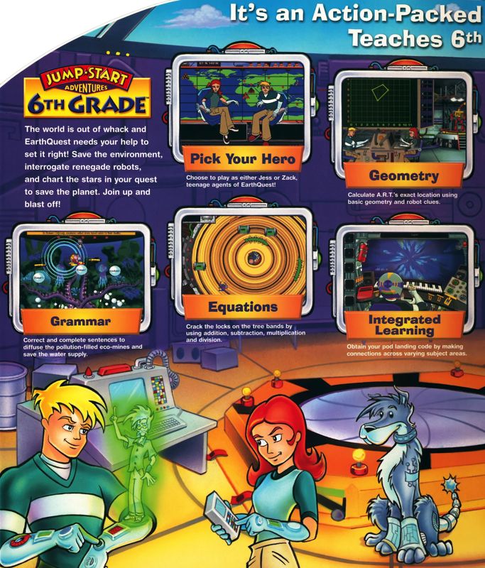 Inside Cover for JumpStart Adventures: 6th Grade - Mission: Earthquest (Macintosh and Windows): Left
