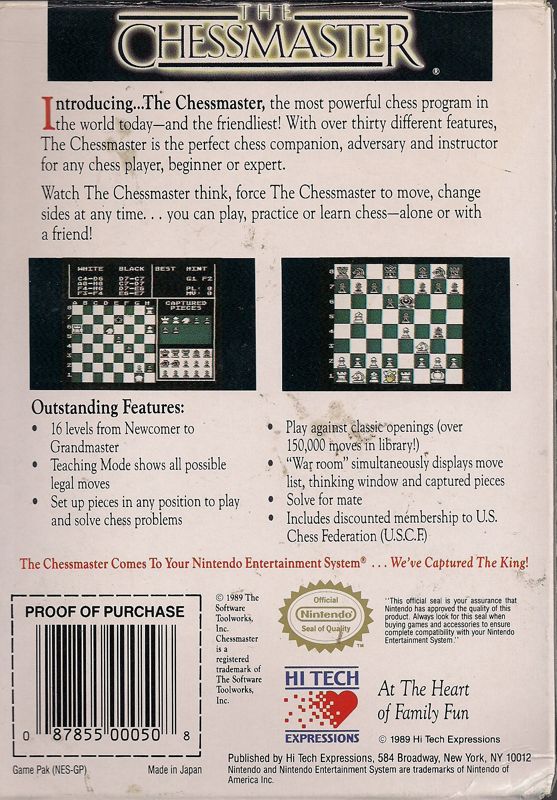 Back Cover for The Chessmaster (NES)