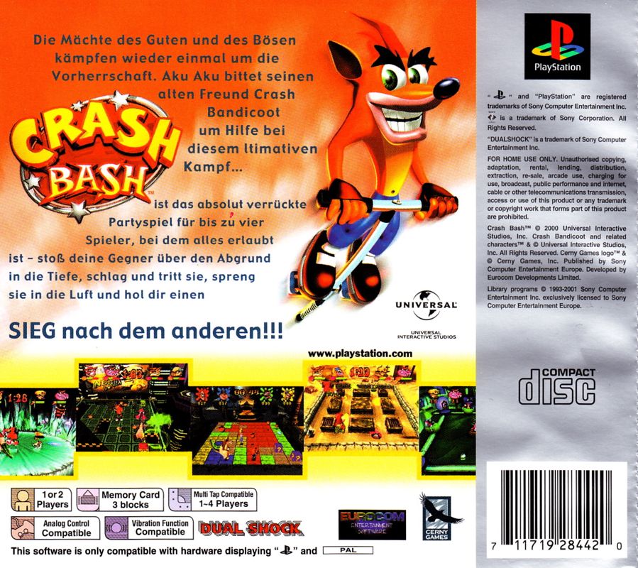 Back Cover for Crash Bash (PlayStation) (Platinum release)