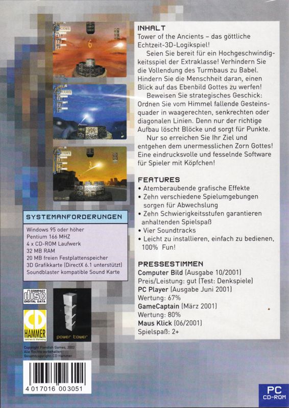 Back Cover for Tower of the Ancients (Windows)