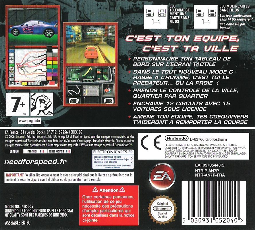 Back Cover for Need for Speed: Carbon - Own the City (Nintendo DS)
