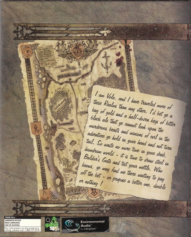 Back Cover for Baldur's Gate (Windows) (CD-ROM version)