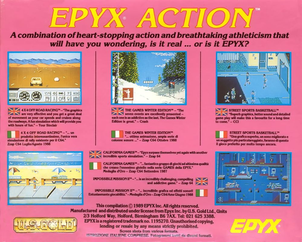 Back Cover for Epyx Action (Commodore 64)