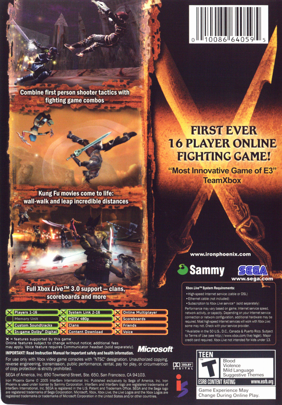 Back Cover for Iron Phoenix (Xbox)