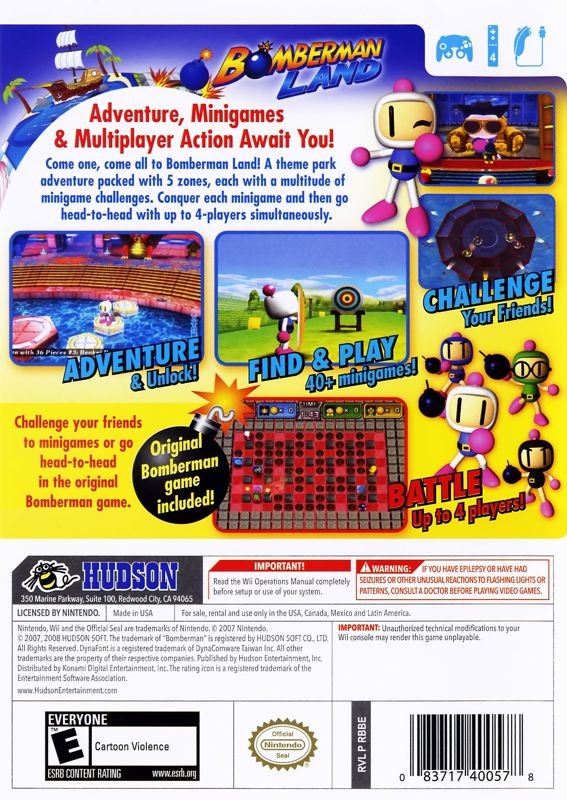Back Cover for Bomberman Land (Wii)