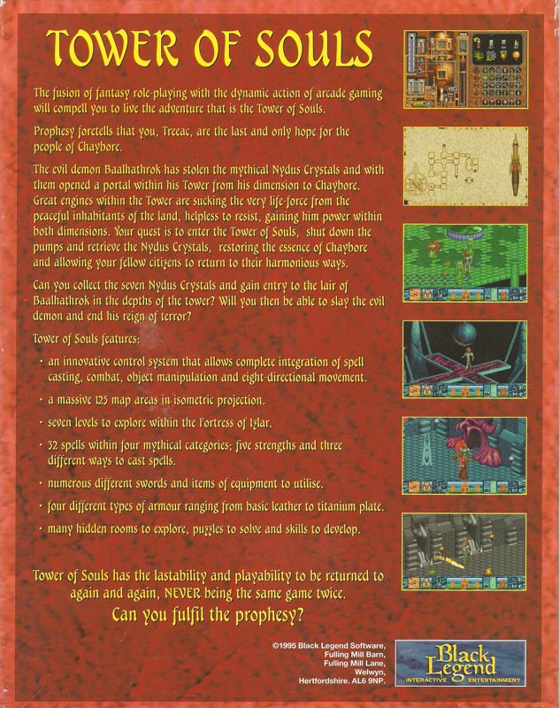 Back Cover for Tower of Souls (Amiga)