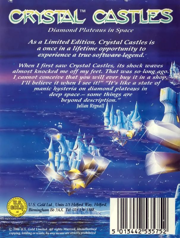 Back Cover for Crystal Castles (Commodore 64)