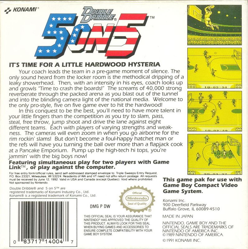 Back Cover for Double Dribble (Game Boy)