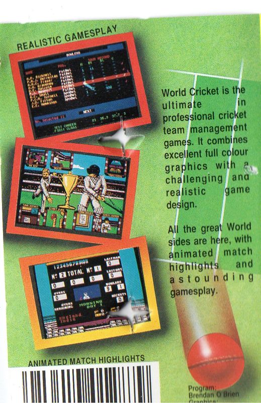 Back Cover for World Cricket (ZX Spectrum)