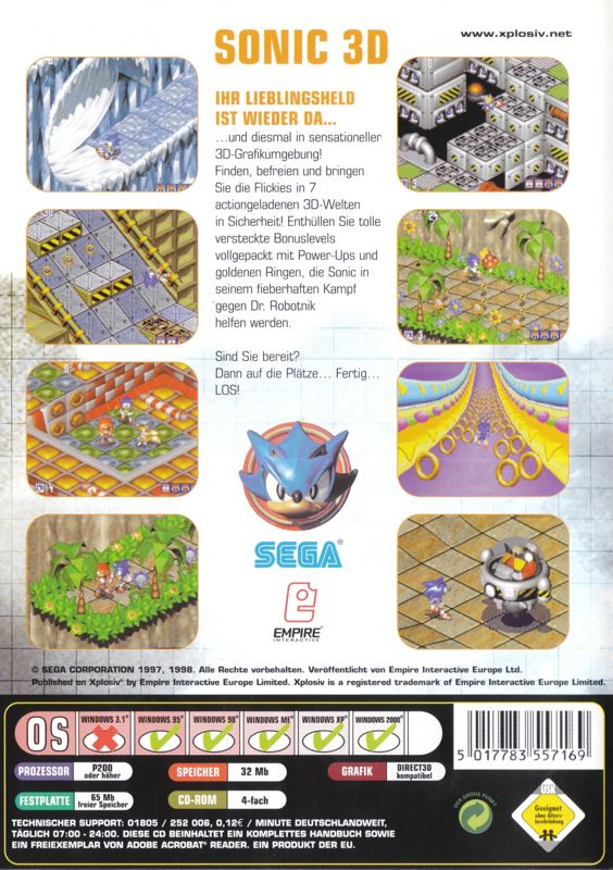 Back Cover for Sonic 3D Blast (Windows) (Xplosiv release with blue disc)