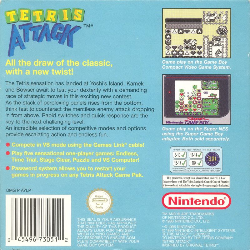 Back Cover for Tetris Attack (Game Boy)