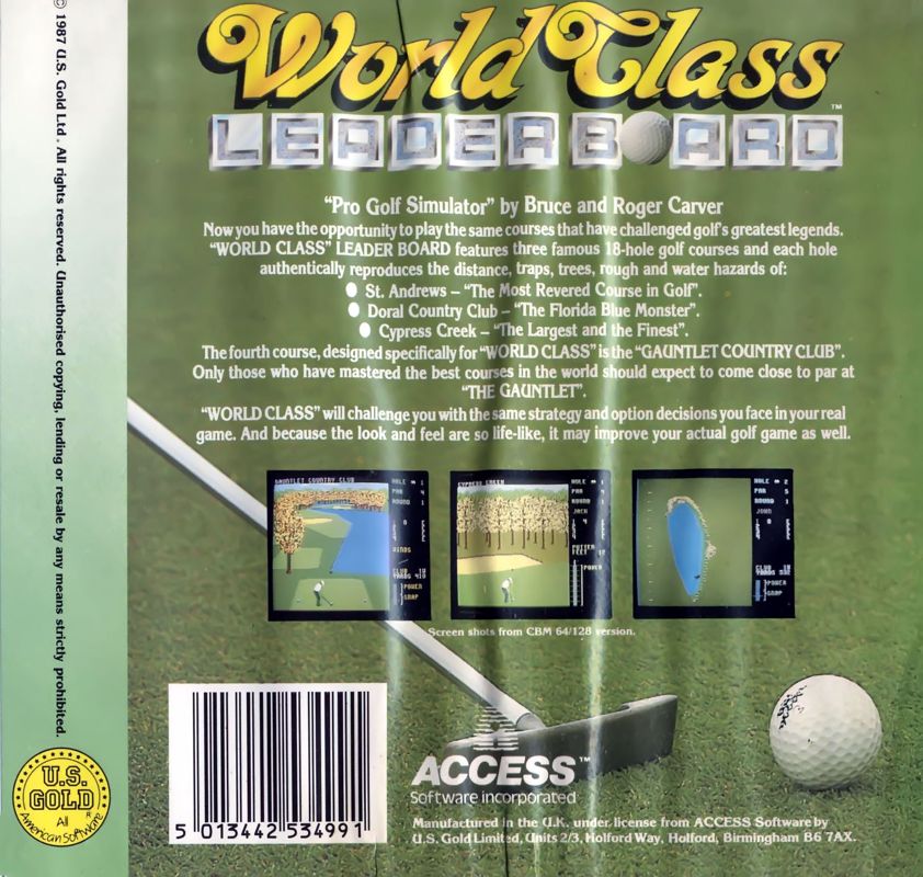 Back Cover for World Class Leader Board (Commodore 64)
