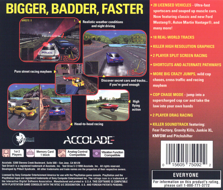 Back Cover for Test Drive 5 (PlayStation) (Greatest Hits release)