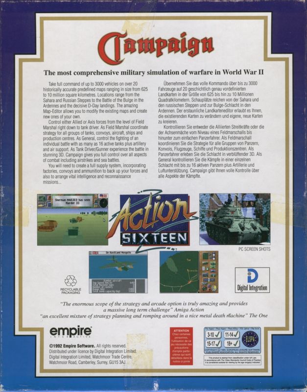 Back Cover for Campaign (DOS) (Action Sixteen release)