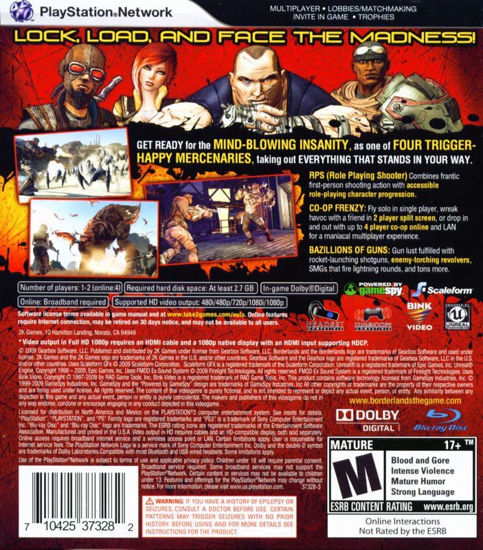 Back Cover for Borderlands (PlayStation 3)