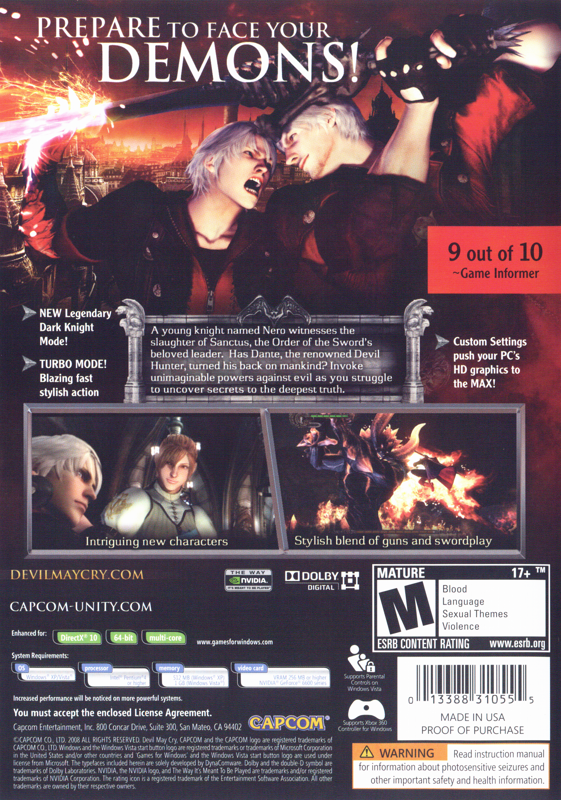 Back Cover for Devil May Cry 4 (Windows)