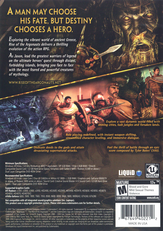 Back Cover for Rise of the Argonauts (Windows)