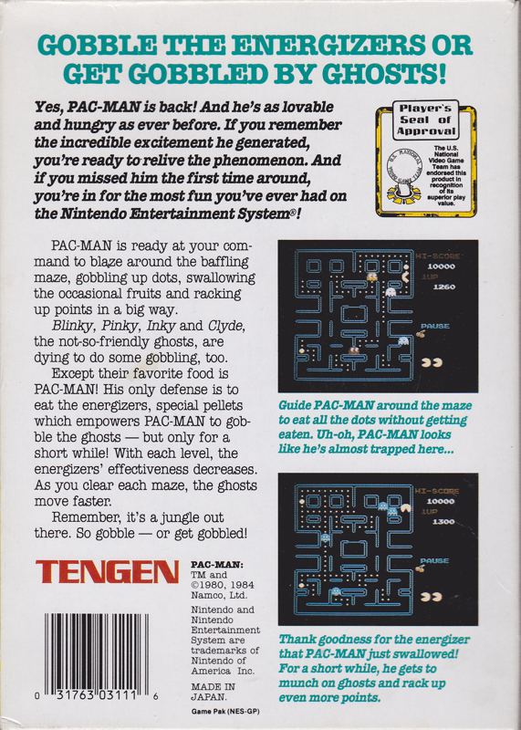 Back Cover for Pac-Man (NES) (Tengen Release)