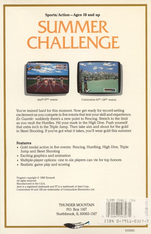 Back Cover for Summer Challenge (Commodore 64)
