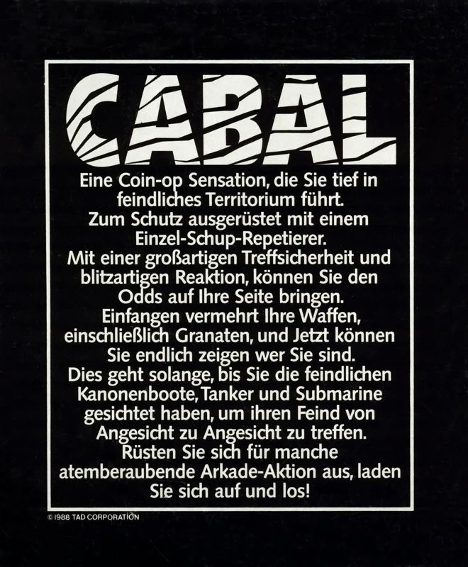 Back Cover for Cabal (Commodore 64)