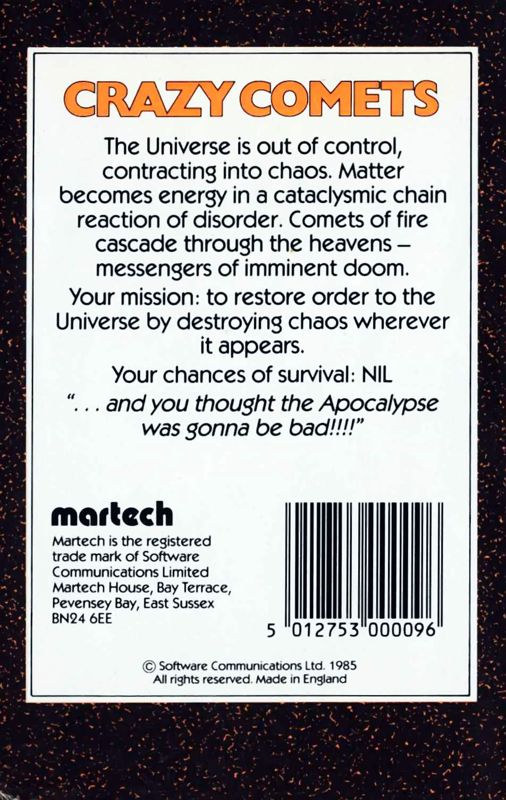 Back Cover for Crazy Comets (Commodore 64)