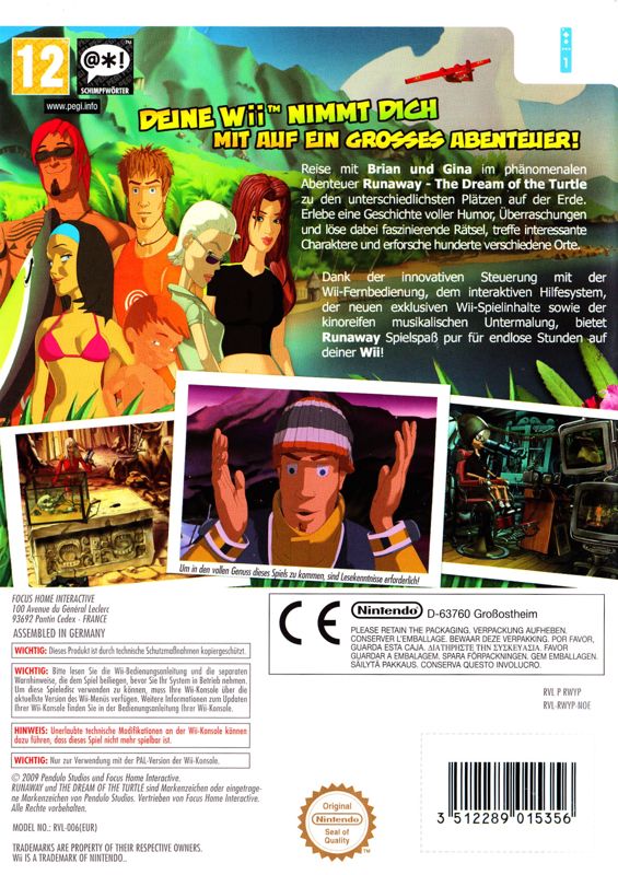Back Cover for Runaway 2: The Dream of the Turtle (Wii)